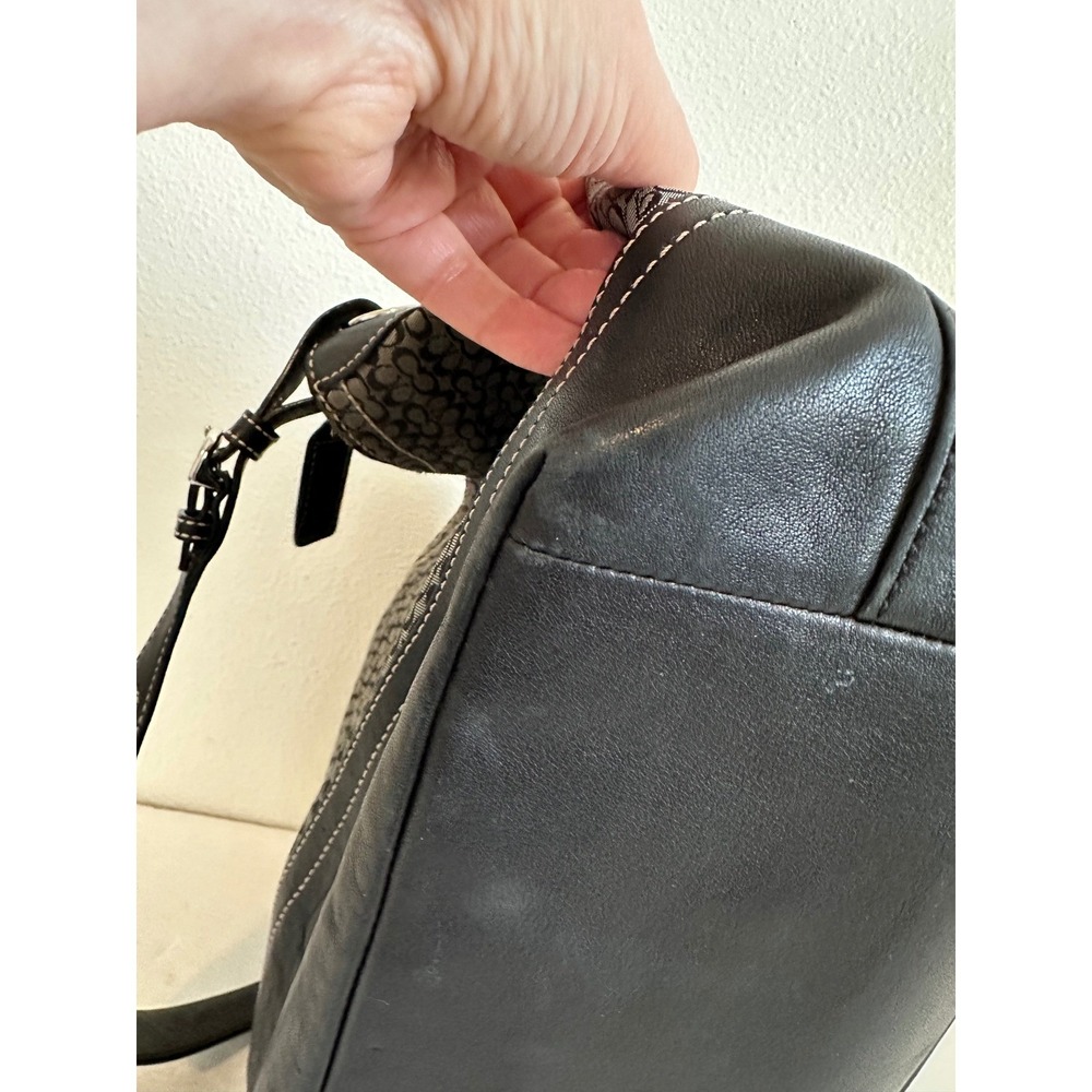 Coach F11666 Signature Jacquard Hobo Shoulder Bag Black Grey Leather Trim - Picture 16 of 16